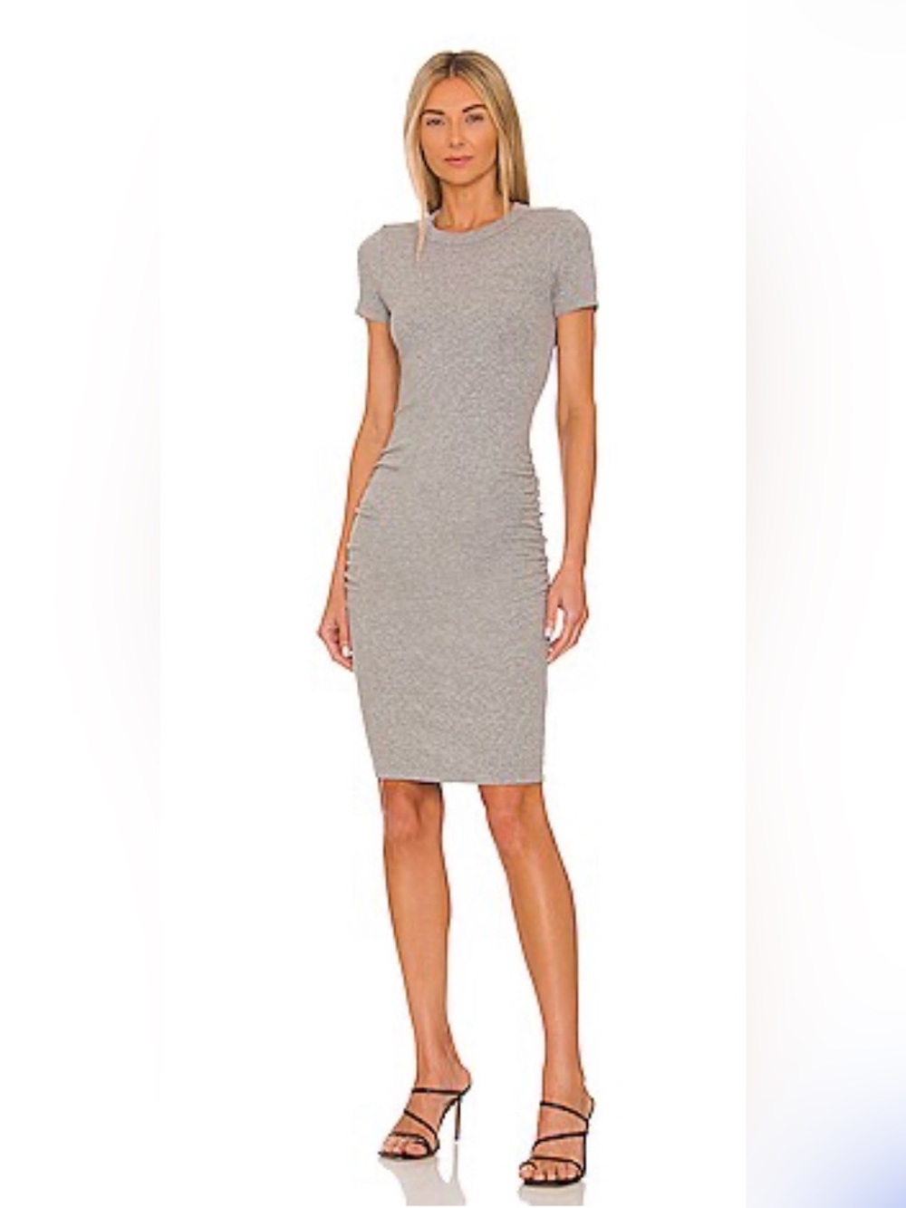 Michael Stars Katie Ribbed Crewneck Tee Dress in Heather Gray size Small